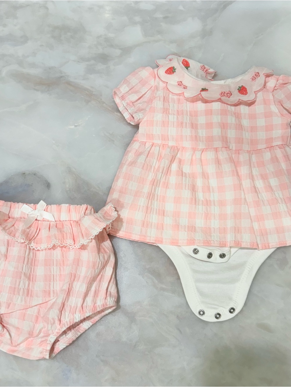 Baby Girls Pink Gingham Bodysuit Dress with Bloomers 0-3 Months